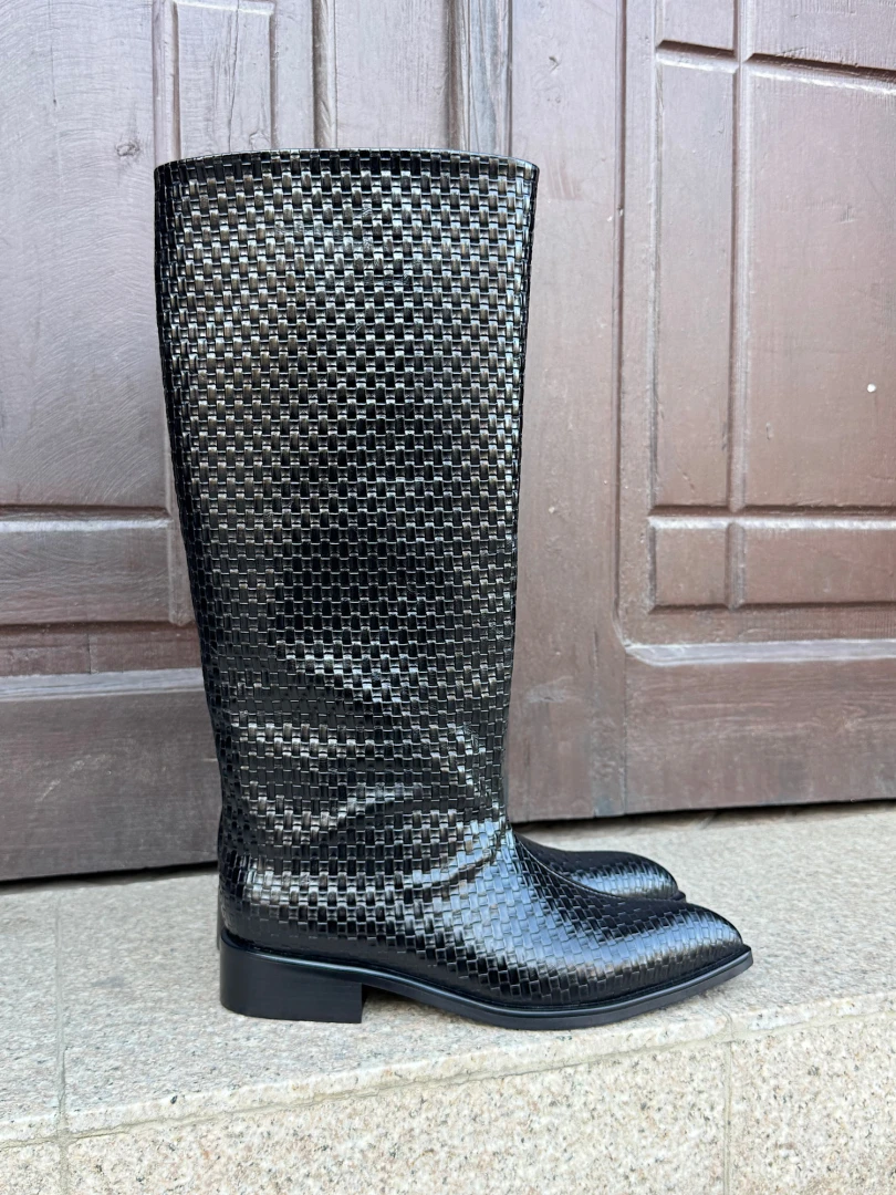 Kozaki Premium Donna Fabiani czarne plecionka