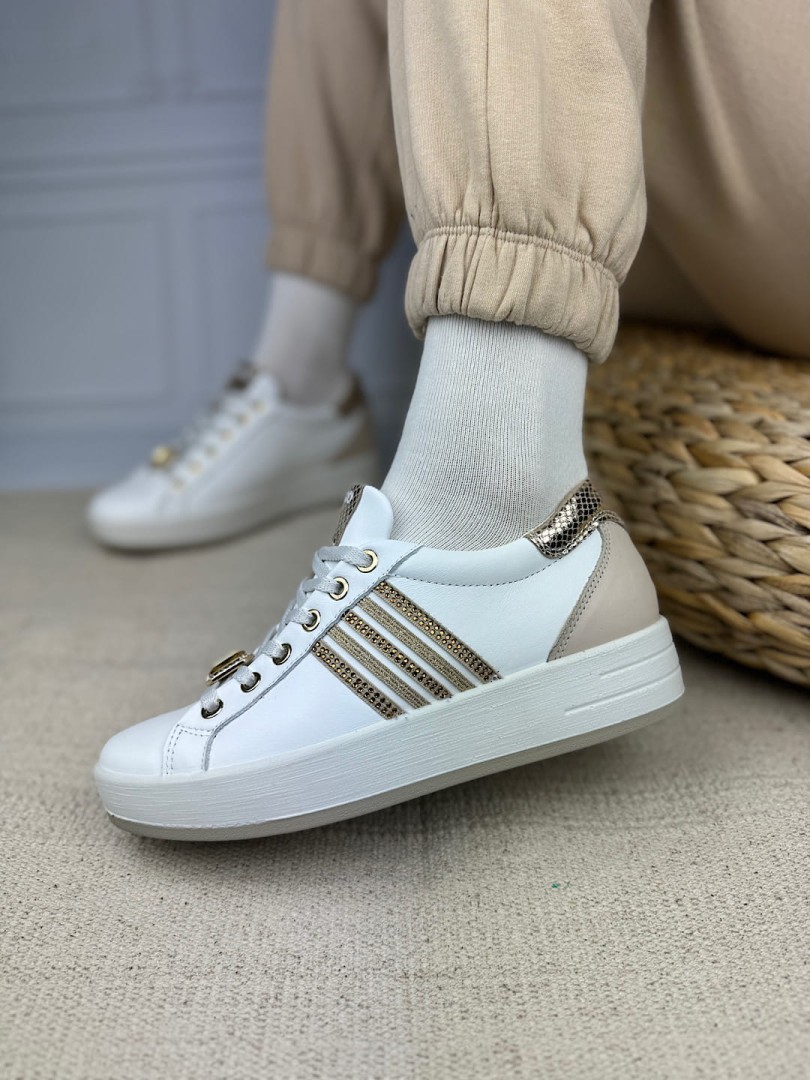 Sneakersy IGI włoskie białe ze złotymi zdobieniami 5657211