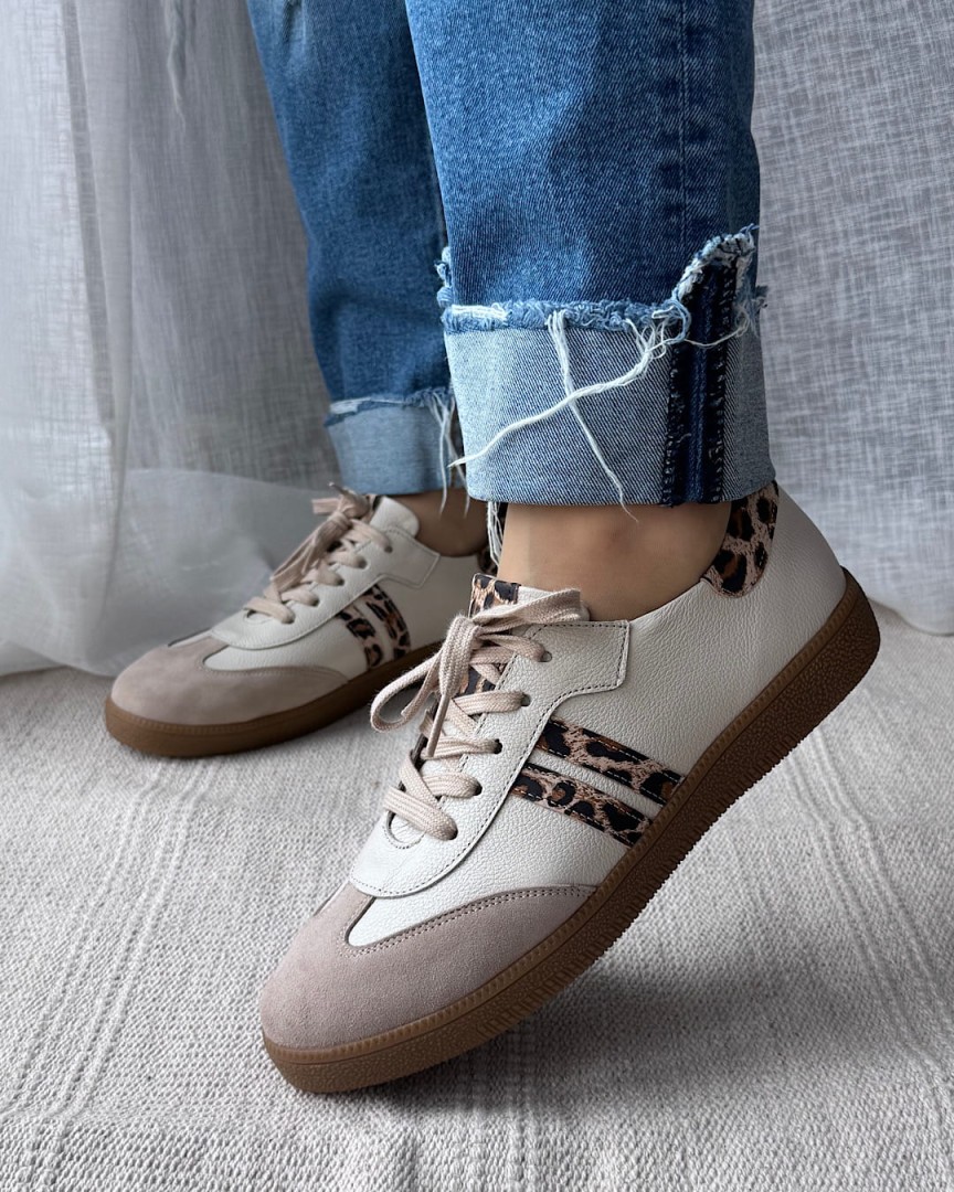 GT04 Trampki sneakersy skórzane beżowe