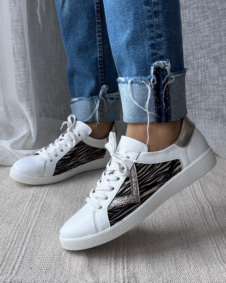 GT03 Trampki sneakersy skórzane białe ze zwierzęcym wzorem